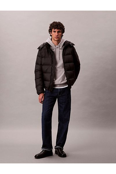 Calvin Klein Men's Duck down Filling Long Sleeve Puffer Hooded Black Jacket Lv04Rc518G-Ub1