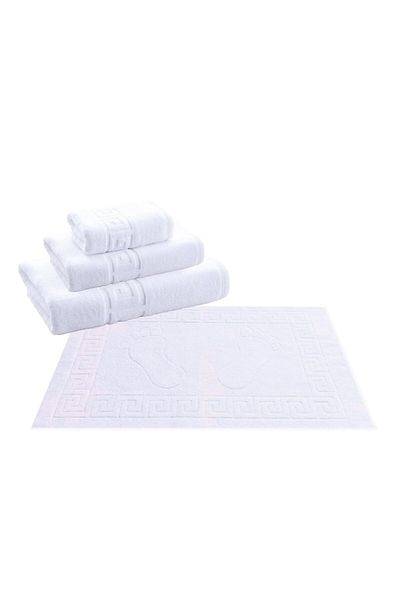 OEM Set 4 Premium White Hotel Towels with Greek Pattern 550gr