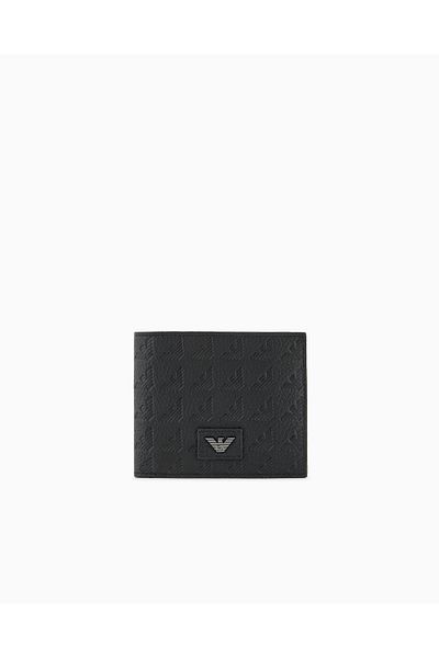Emporio Armani Men's Embossed Eagle Motif Leather Black Wallet with Coin Pocket Em001741 Af14774-Uc001