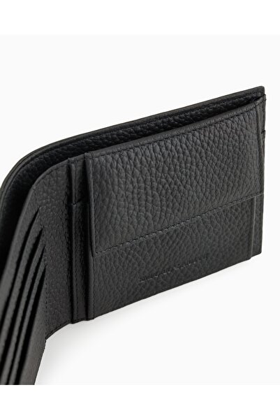Emporio Armani Erkek Kabartmalı Kartal Motifli Bozuk Para Cepli Deri Siyah Cüzdan EM001741 AF14774-UC001