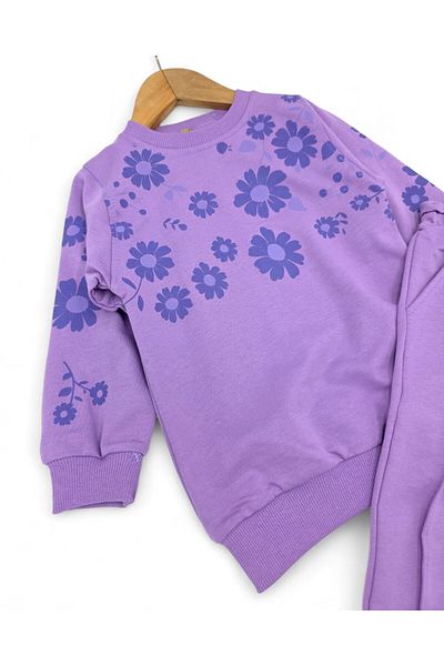 VOY KİDS Girls' Seasonal, Floral Printed Grassed Tracksuit Bottoms, 2-10 Years Old 2 Thread Tracksuit Set
