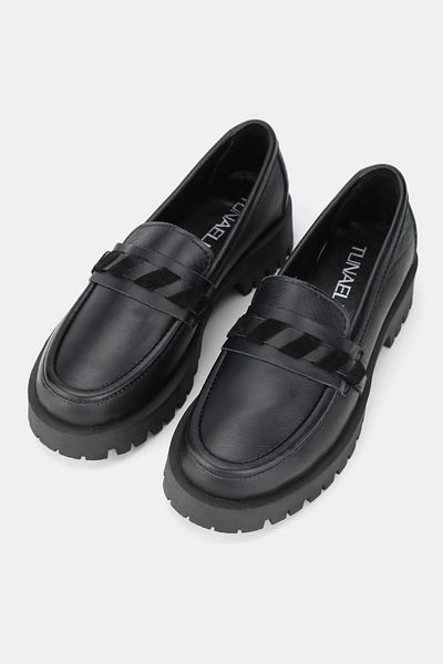 TUNAELLİ Women's Black Genuine Natural Leather Loafer Shoes, Number 36-41
