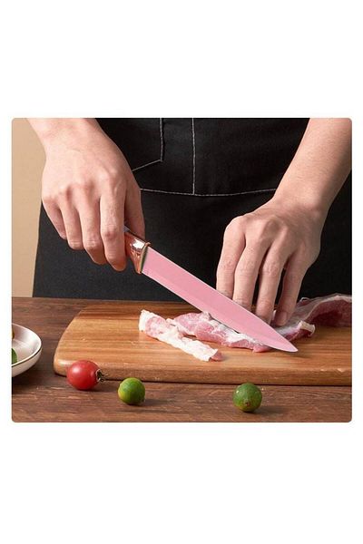 VAV GET 19-Piece Pink Kitchen Knife & Silicone Utensil Set with Storage Rack, Cutting Board & Tools