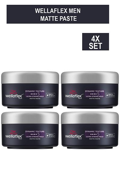 Wella Wellaflex Men Matte Paste – Instant Texture, Non-Sticky, Gentle on Scalp, Recyclable Jar – 75ml x4