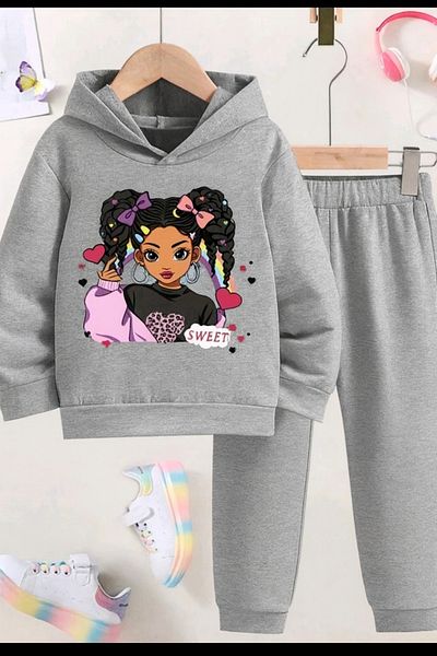 renkli diyar Girl's Bottom Top Hooded Winter Suit Printed School Day Care Kindergarten Primary School