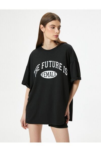 Koton oversized Αθλητικό μπλουζάκι με τύπωμα με μακρύ μανίκι με λαιμόκοψη