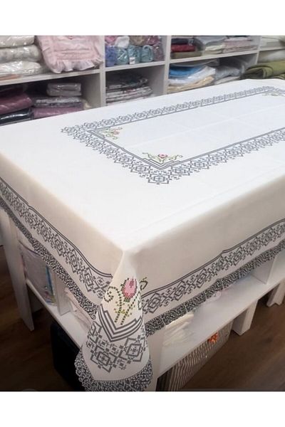 melda ceyiz 8 and 12 People Stain-Resistant Linen Digital Printing Tablecloth