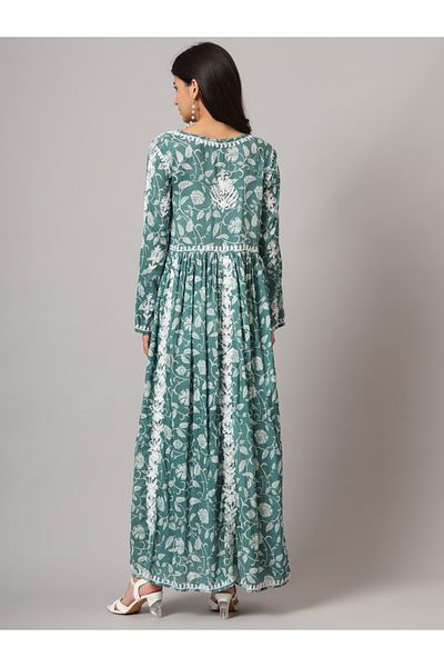 alaya Hand Embroidered Lucknowi Chikankari Printed Mulmul Cotton Jalabiya-AL3936