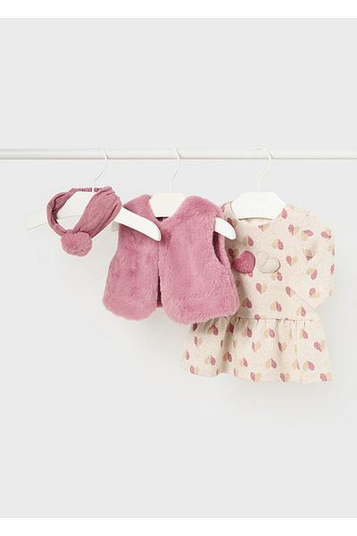 MAYORAL Winter Baby Girl Dress Fur Vest Set