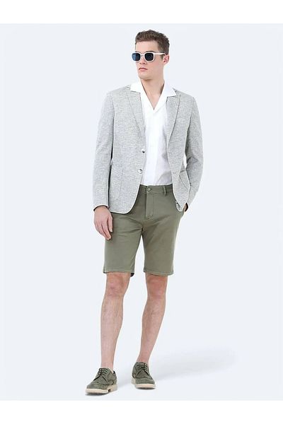 Kip Light Khaki Micro Modern Fit Linen Blend Jacket