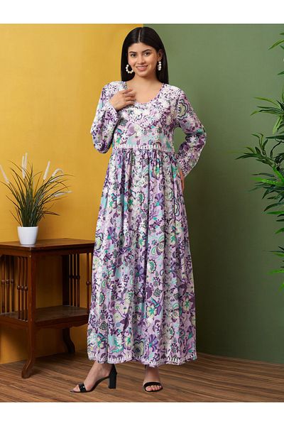 alaya Hand Embroidered Lucknowi Chikankari Printed Mulmul Cotton Jalabiya-AL3936