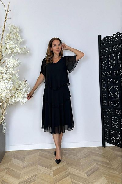 gesmoda G1508 Stone Detailed Chiffon Design Dress Black