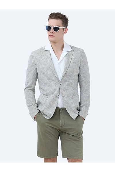 Kip Light Khaki Micro Modern Fit Linen Blend Jacket