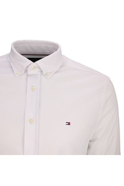 Tommy Hilfiger Men's Regular Fit Shirt Lapel Cotton Blend Long Sleeve White Shirt Mw0Mw39418-Ycf