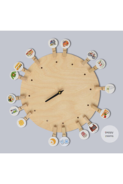 Peppy Rooms Günlük Rutin Saati | Ahşap Mandallı Aktivite Planlama Saati | Eği...