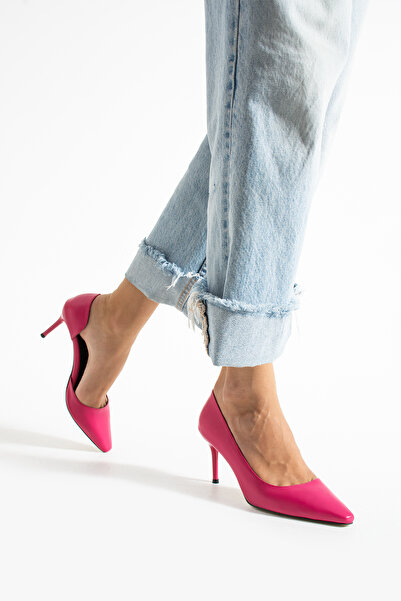 Güllü Shoes Stylish Matte Fuchsia Vegan Leather Stiletto |   7 cm Thin Heeled Daily Comfortable Office Shoes Neolit ​​Sole