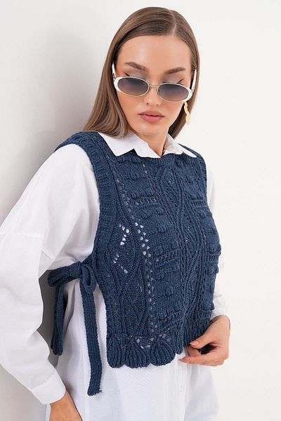 ŞİMAL Women's Patterned Side Tie Detailed Knitwear Knitted Sweater 255222 -