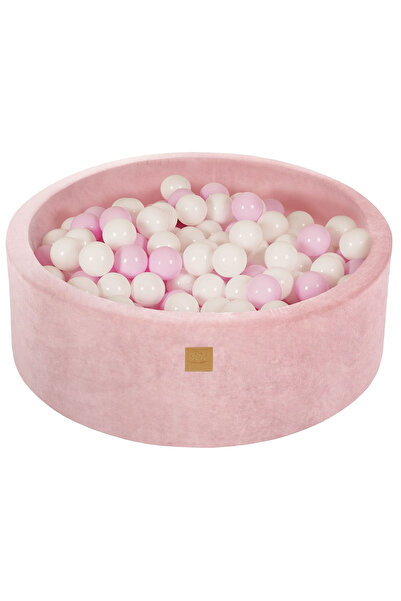 Meowbaby Piscina uscata cu 200 de bile (Alb, Roz Pastel) , 90x30 cm, Catifea ...