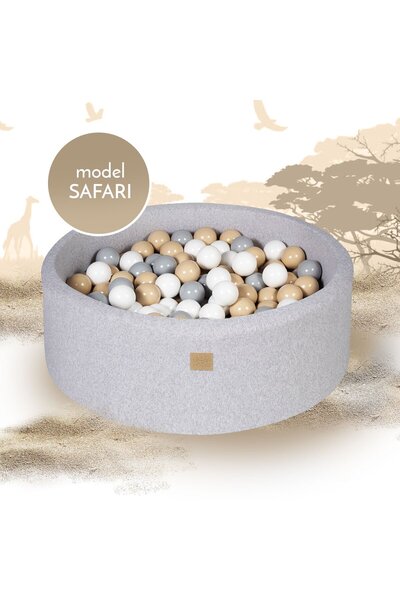 Meowbaby Piscina uscata cu 250 de bile (Alb, Gri, Bej) , Safari, 90x30 cm, Gr...