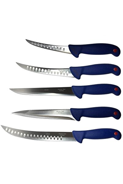 SDX Market Pachet profesional pentru măcelărie, înjunghiere, dezosare, feliere, filetare, 5 cuțite, oțel carbon, TLK056