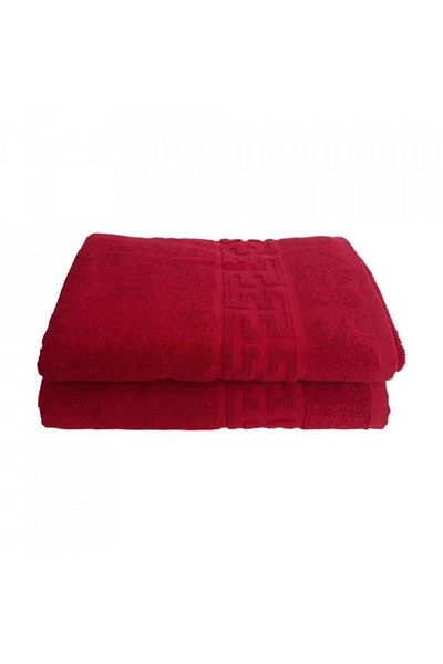 OEM Set 2 Towels, Red, 850-PR, 100% Cotton, Greek Border, 70x140 cm