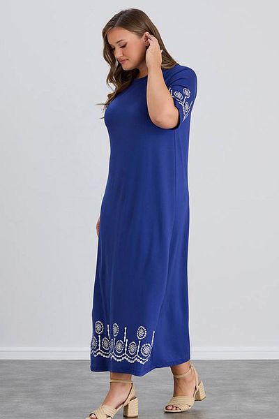 wearon tekstil Wearon Women's Aysar Short Sleeve Printed Two-String Boydan Blue Dress