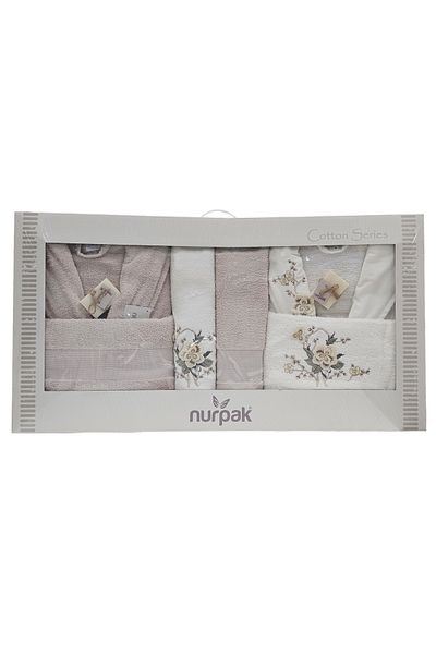 Nurpak 10-Piece Couple Bathrobe Set 100% Turkish Cotton Fragranced Family Bathrobe & Towels Gift Set