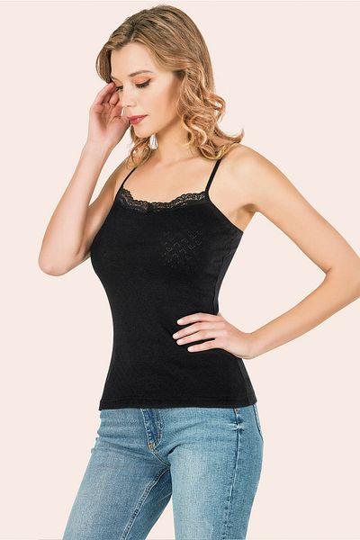 Anıt 10 Pieces Women's Jacquard Lace Thread Strap Undershirt 100% Cotton