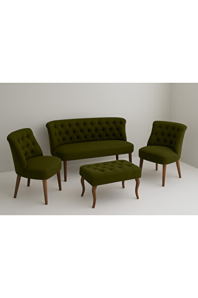 Kahraman Mobilya Aksesuarları Kutay Çay Seti Koltuk Takımı - Haki Yeşil