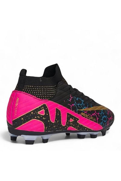 mugees Black Fuchsia Astroturf Football Shoes with Socks