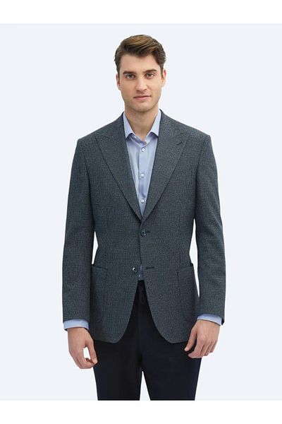Kip Indigo Patterned Modern Fit Jacket
