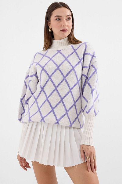 Merterium Women's Turtleneck Oversize Knitwear Sweater Lilac 1239