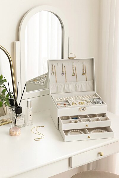 Evistro Leather Outside Velvet Inside Lockable 2 Drawers Jewelry Bijoux Jewel...