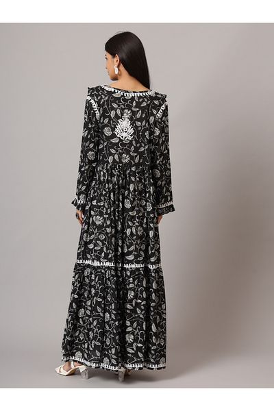 alaya Hand Embroidered Chikankari A-Line Gathering Pattern Mulmul Cotton Jalabiya-AL3941