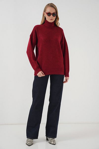 Merterium Women's Turtleneck Oversize Sweater Sweater Red 1247