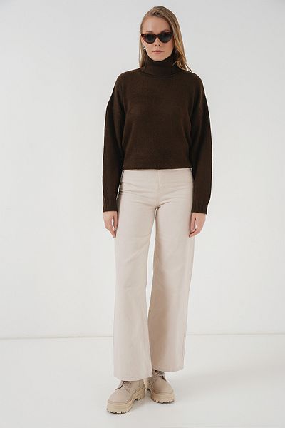 Merterium Women's Turtleneck Oversize Sweater Brown 1247