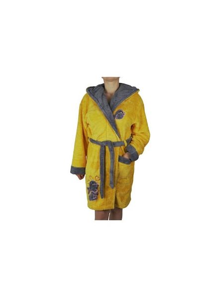 E EFRALL Bathroom robe, women's yellow with gray pattern, pocket, cocolino, hooded, 2XL - Concept E EFRALL