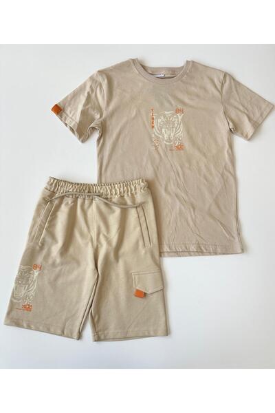 Mışıl Kids Boys' Beige Shorts Double Suit with Cargo Pocket
