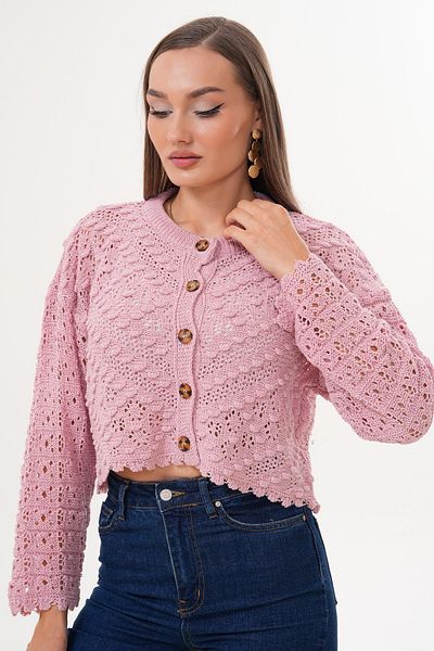 ŞİMAL Women's Pompom Patterned Buttoned Knitwear Knitted Cardigan 255216 -