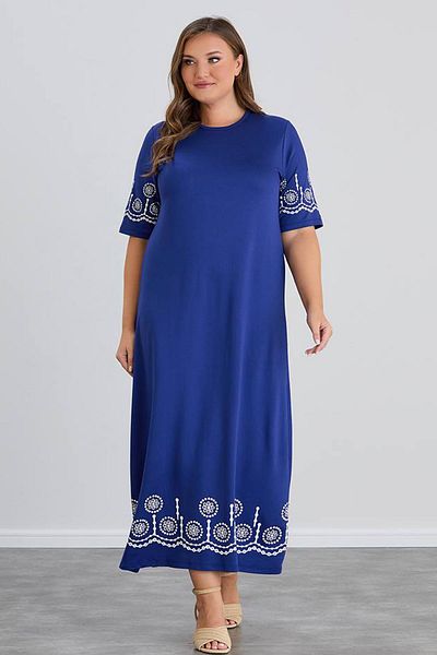 wearon tekstil Wearon Women's Aysar Short Sleeve Printed Two-String Boydan Blue Dress