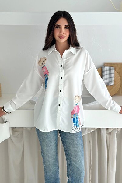 AsprinFashion Teddy Bear με τύπωμα Πουκάμισο Λευκό