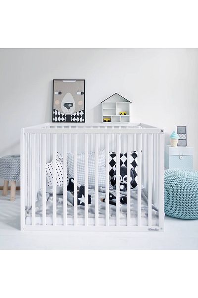 OEM White square wooden playpen for children and babies, interior 88 x 88 cm