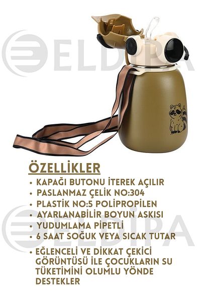ELDİPA 500 ml Player Thermos Flask with Straw Water Bottle Stainless Steel Non-Slip Base