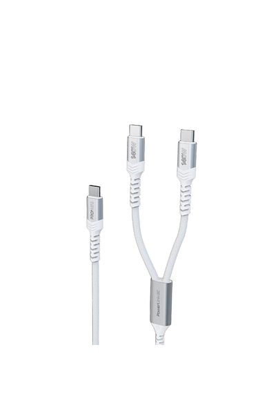 Promate 140w Fabric braided high-speed usb-c to dual usb-c cable white
