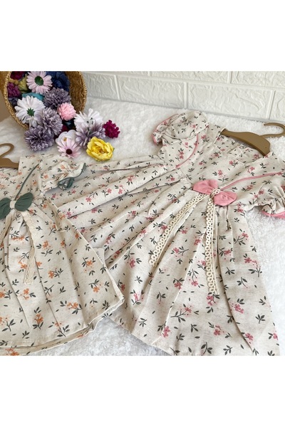 İkizlerBabyKids Kız Bebek ve Kız Çocuk İçin Çiçekli, Kurdaleli Elbise