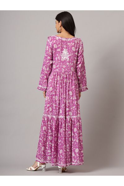 alaya Hand Embroidered Chikankari A-Line Gathering Pattern Mulmul Cotton Jalabiya-AL3941
