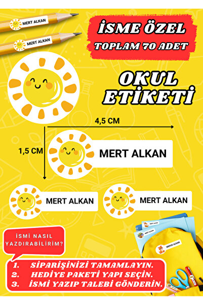 anka design Güneş Temalı Okul Etiketi Defter Kalem Kitap Sticker Etiket (4,5x...