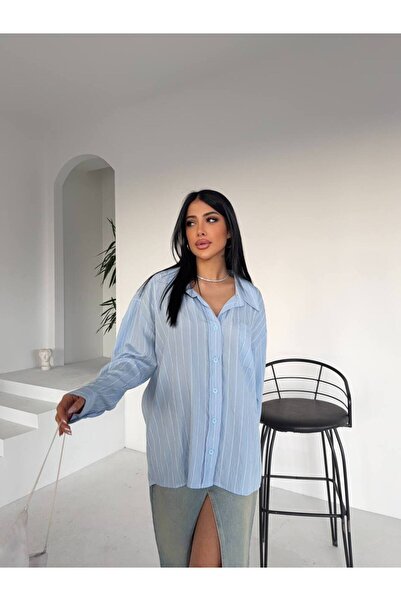 JESSE STORY Kadın Modal Çizgili Oversize Gömlek 75 Cm