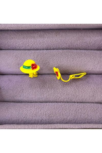 BY YASİN TOPÇU Vip Yellow Hat Figured Children's Earring