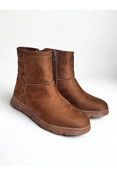 NE&VE SHOES Taba Lüx Süet Peluş Astarlı Kadın Günlük Bot